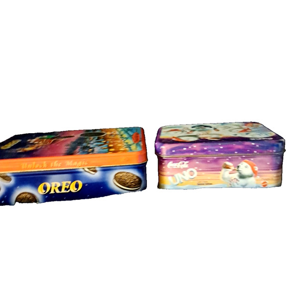 Vintage 1990's Holiday Tins Lot of 2 Coca Cola Bears Uno with Cards & Santa Oreo - Picture 4 of 10